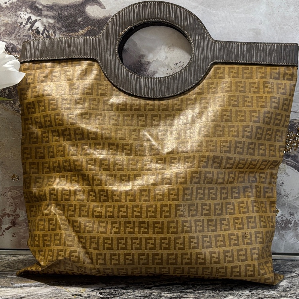 Fendi Tan and Brown Logo Tote